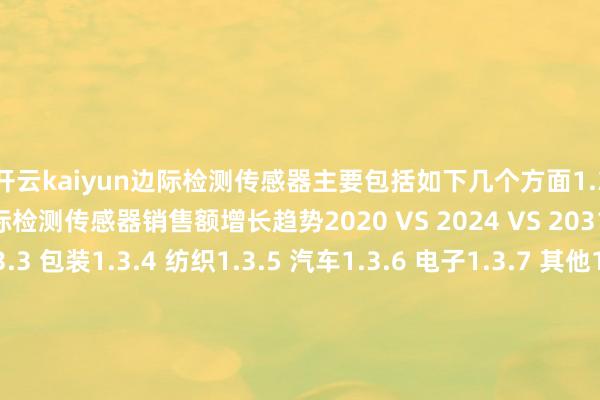 开云kaiyun边际检测传感器主要包括如下几个方面1.3.1 各人不同应用边际检测传感器销售额增长趋势2020 VS 2024 VS 20311.3.2 印刷造纸1.3.3 包装1.3.4 纺织1.3.5 汽车1.3.6 电子1.3.7 其他1.4 边际检测传感器行业布景、发展历史、近况及趋势1.4.1 边际检测传感器行业当今近况分析1.4.2 边际检测传感器发展趋势2 各人边际检测传感器总体边界